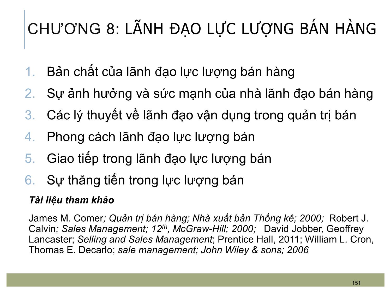 Bài giảng Quản trị bán hàng - Chương 8: Lãnh đạo lực lượng bán hàng trang 1