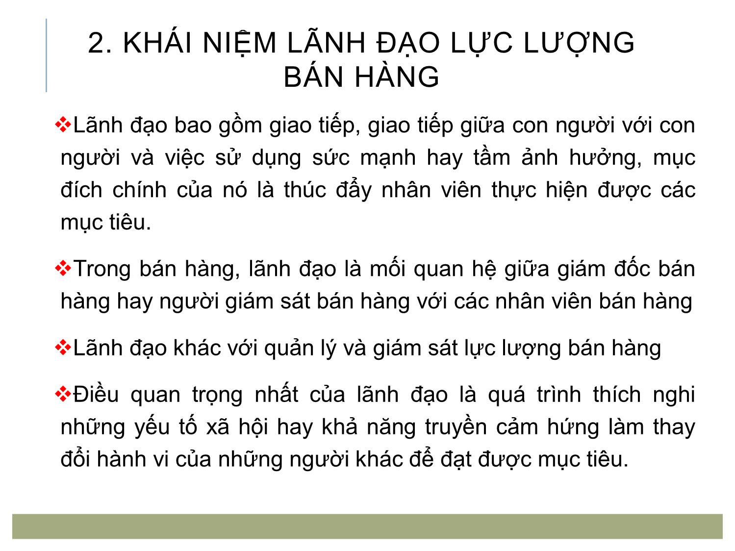 Bài giảng Quản trị bán hàng - Chương 8: Lãnh đạo lực lượng bán hàng trang 3