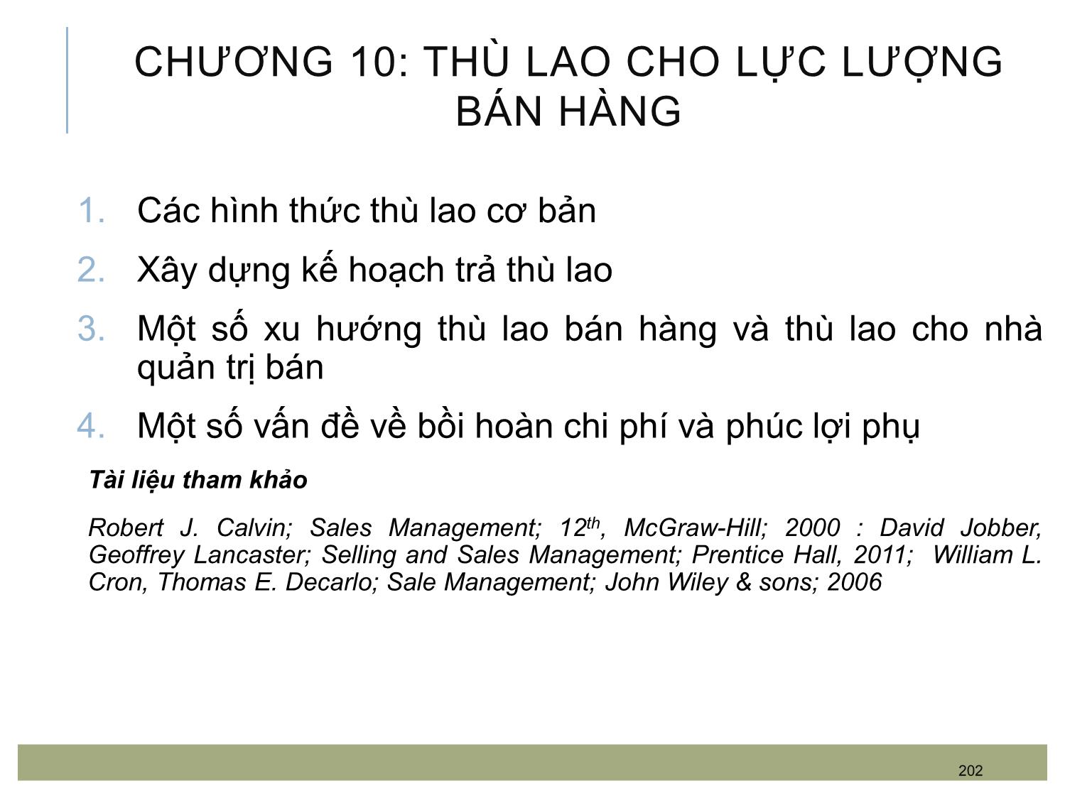 Bài giảng Quản trị bán hàng - Chương 10: Thù lao cho lực lượng bán hàng trang 1