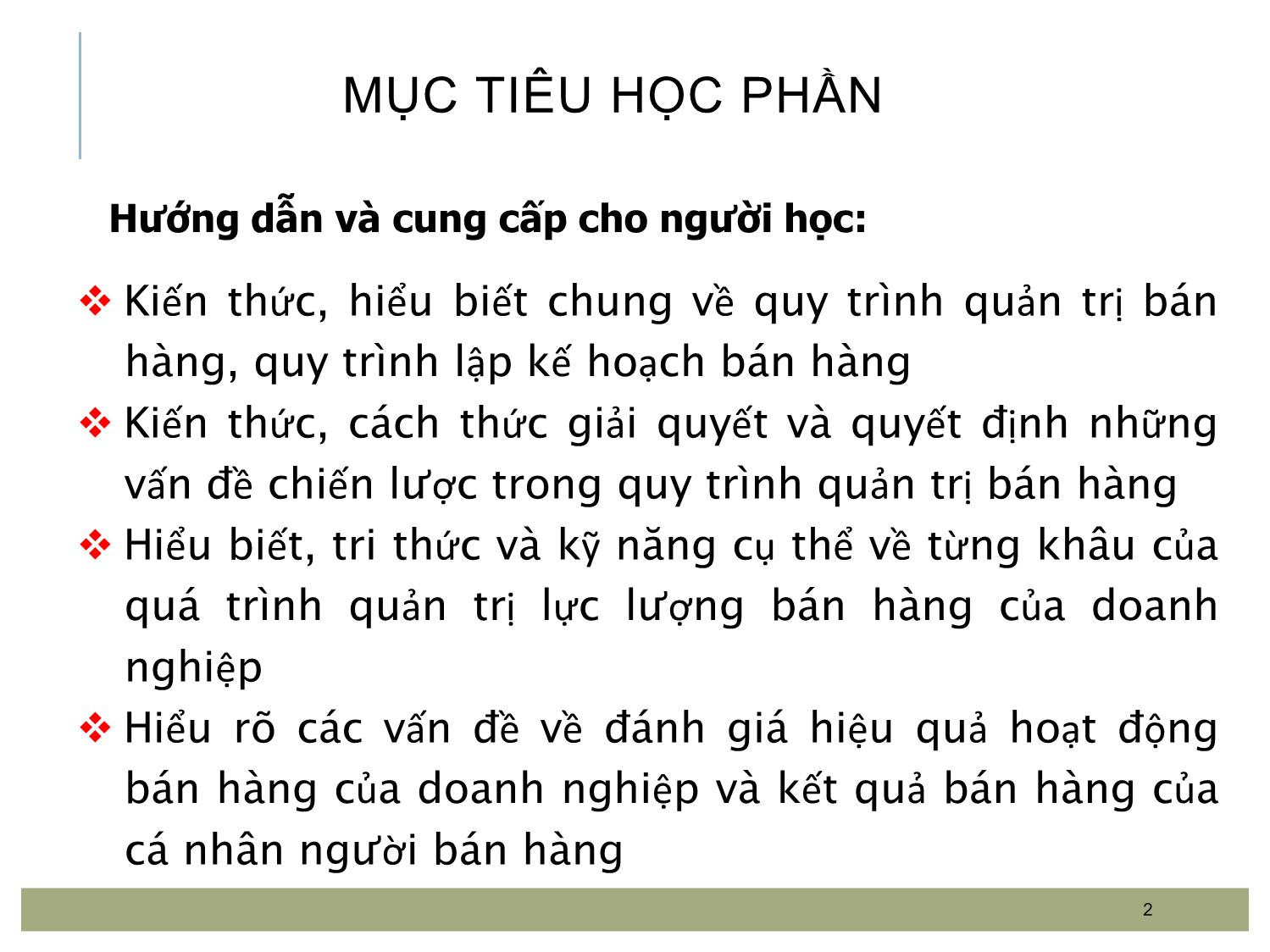 Bài giảng Quản trị bán hàng - Chương mở đầu: Quản trị bán hàng trang 2