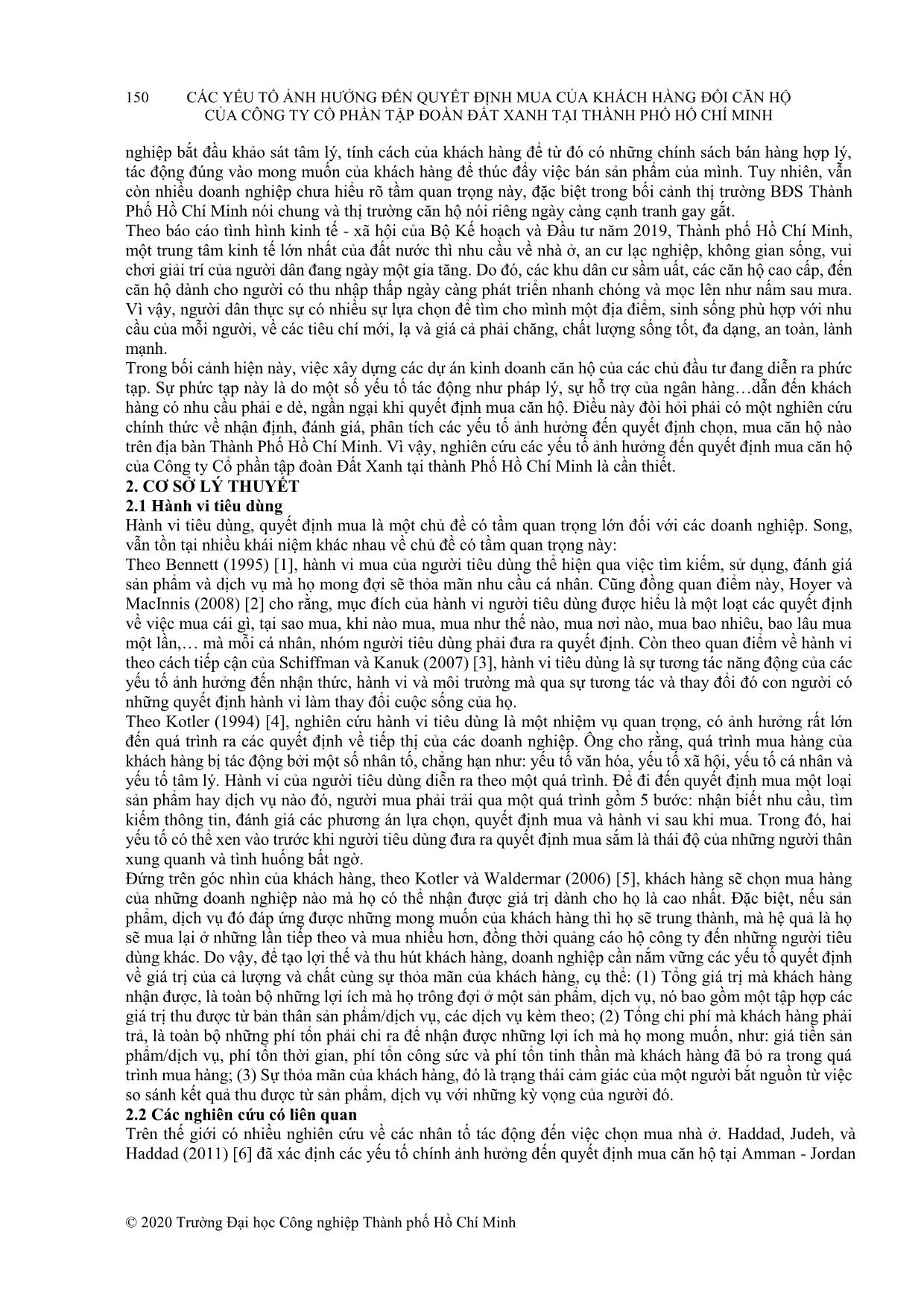 Các yếu tố ảnh hưởng đến quyết định mua của khách hàng đối căn hộ của Công ty Cổ phần Tập đoàn Đất xanh tại thành phồ Hồ Chí Minh trang 2