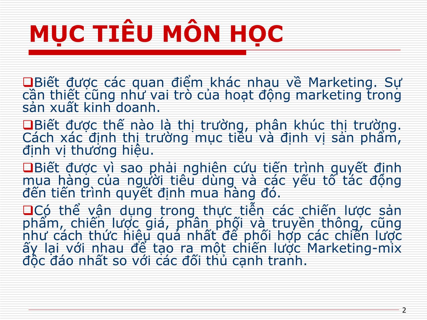 Bài giảng Chuyên đề Marketing - Trương Thị Hồng Giang trang 2