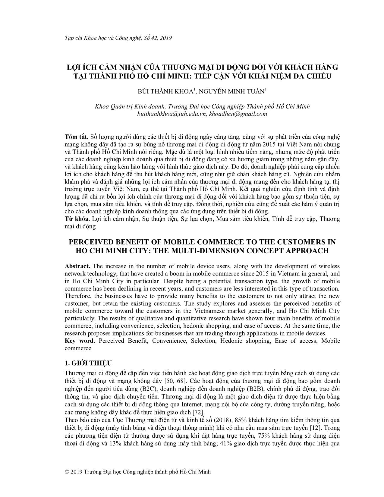 Lợi ích cảm nhận của thương mại di động đối với khách hàng tại thành phố Hồ Chí Minh: Tiếp cận với khái niệm đa chiều trang 1