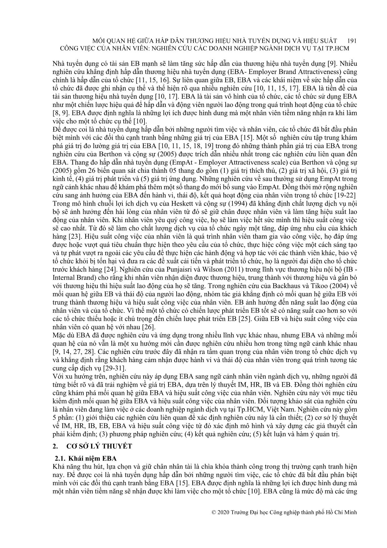 Mối quan hệ giữa hấp dẫn thương hiệu nhà tuyển dụng và hiệu suất công việc của nhân viên: Nghiên cứu các doanh nghiệp ngành dịch vụ tại thành phố Hồ Chí Minh trang 2
