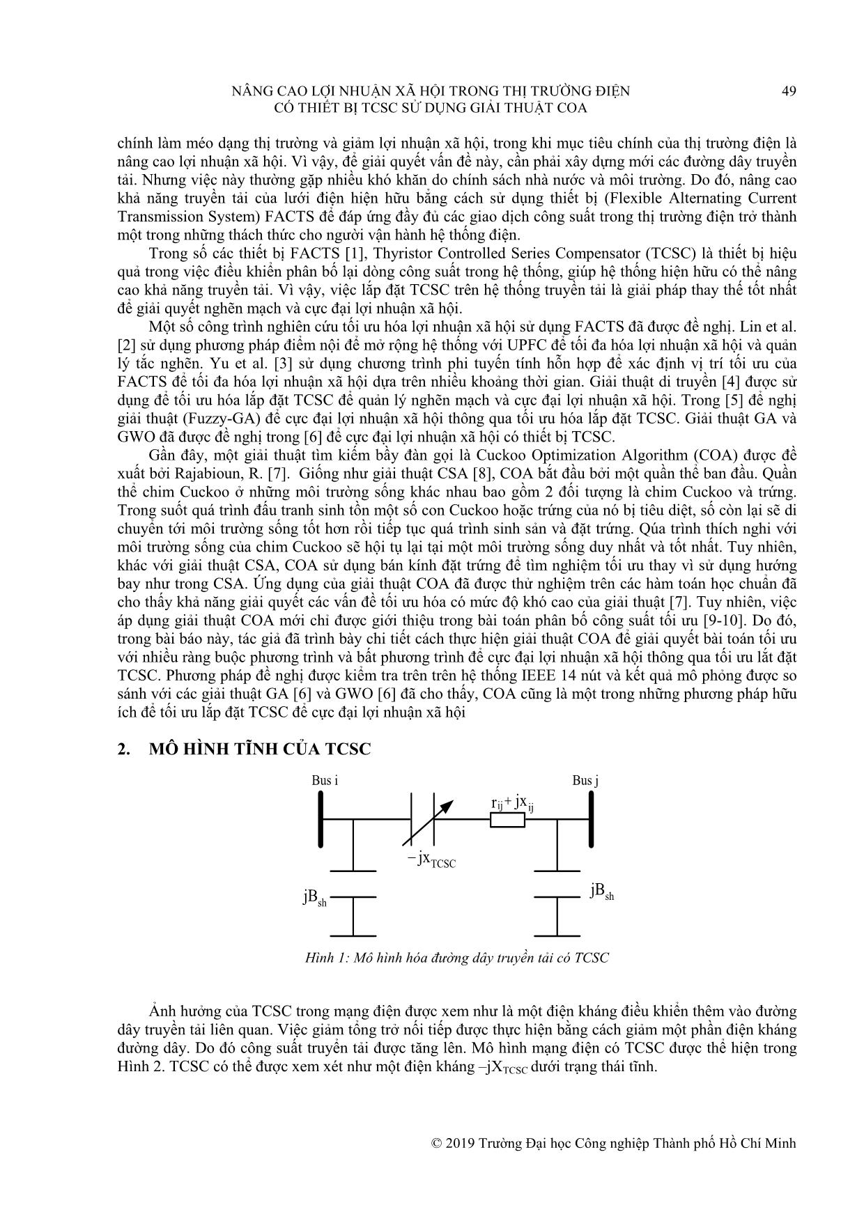 Nâng cao lợi nhuận xã hội trong thị trường điện có thiết bị TCSC sử dụng giải thuật COA trang 2