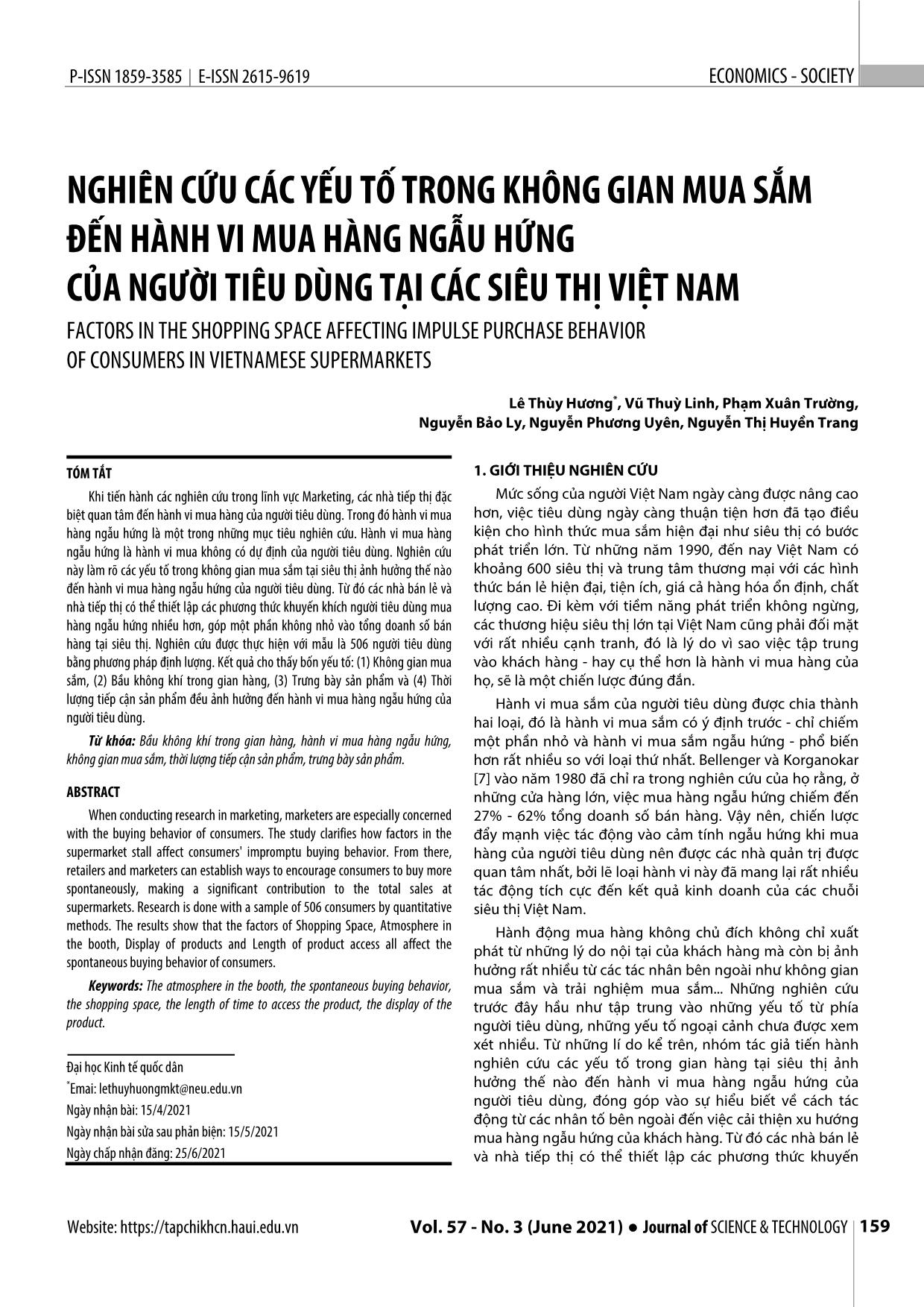 Nghiên cứu các yếu tố trong không gian mua sắm đến hành vi mua hàng ngẫu hứng của người tiêu dùng tại các siêu thị Việt Nam trang 1