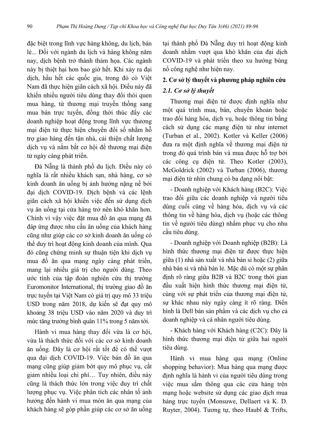 Phân tích các nhân tố ảnh hưởng đến hành vi mua món ăn qua mạng của khách hàng tại thành phố Đà Nẵng trong đại dịch COVID-19 trang 2