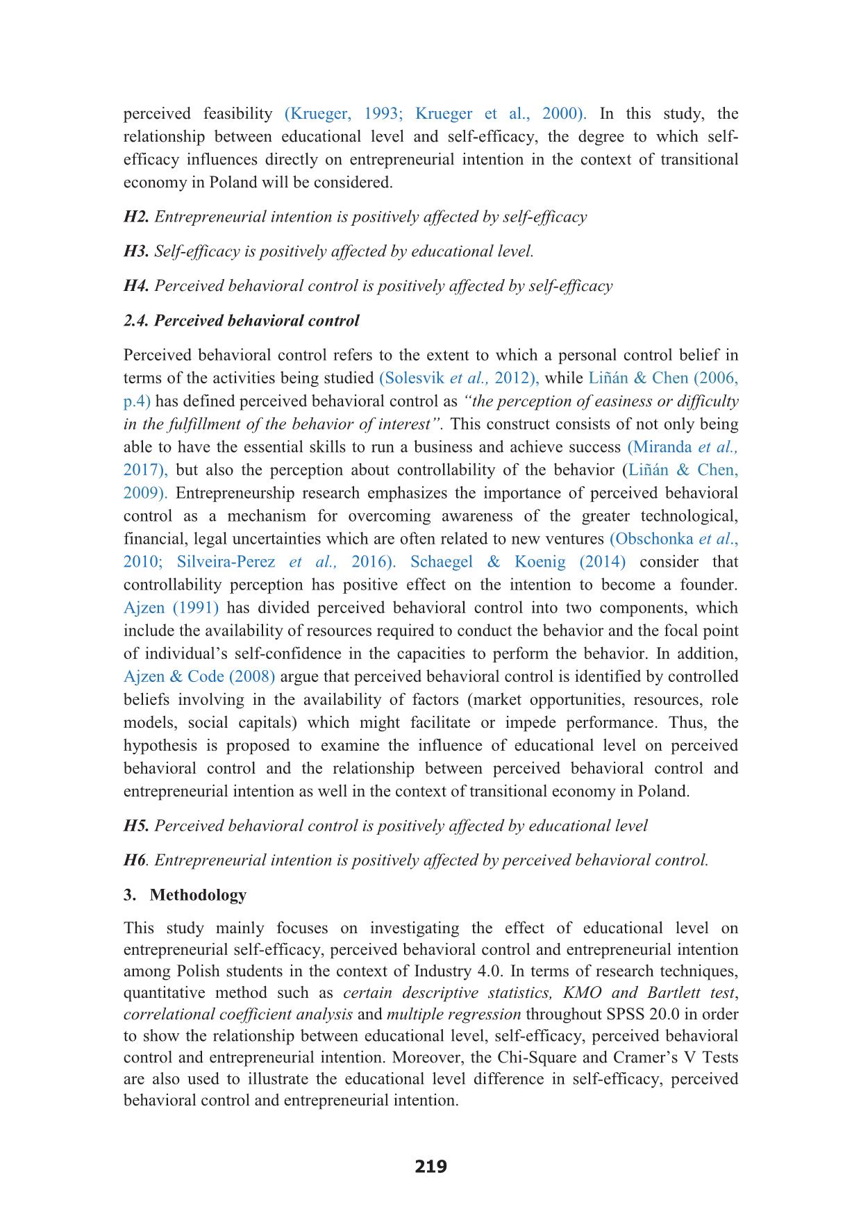 Self-efficacy, perceived behavioral control and entrepreneurial intention among polish students in the context of industry 4.0: Assessing the effect of education level trang 5