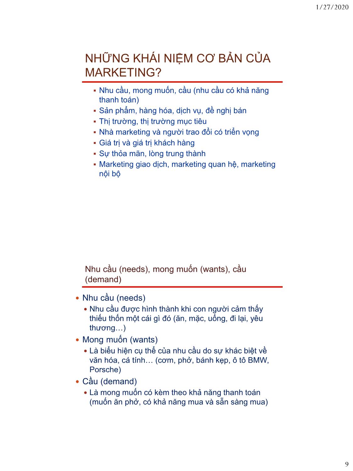 Bài giảng Nguyên lý marketing - Bài 1: Tổng quan về marketing - Nguyễn Thị Mai An trang 9