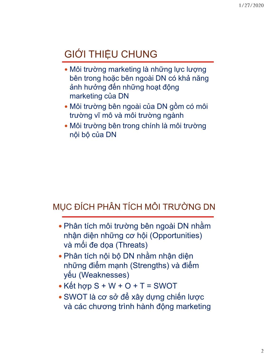 Bài giảng Nguyên lý marketing - Bài 3: Môi trường marketing - Nguyễn Thị Mai An trang 2