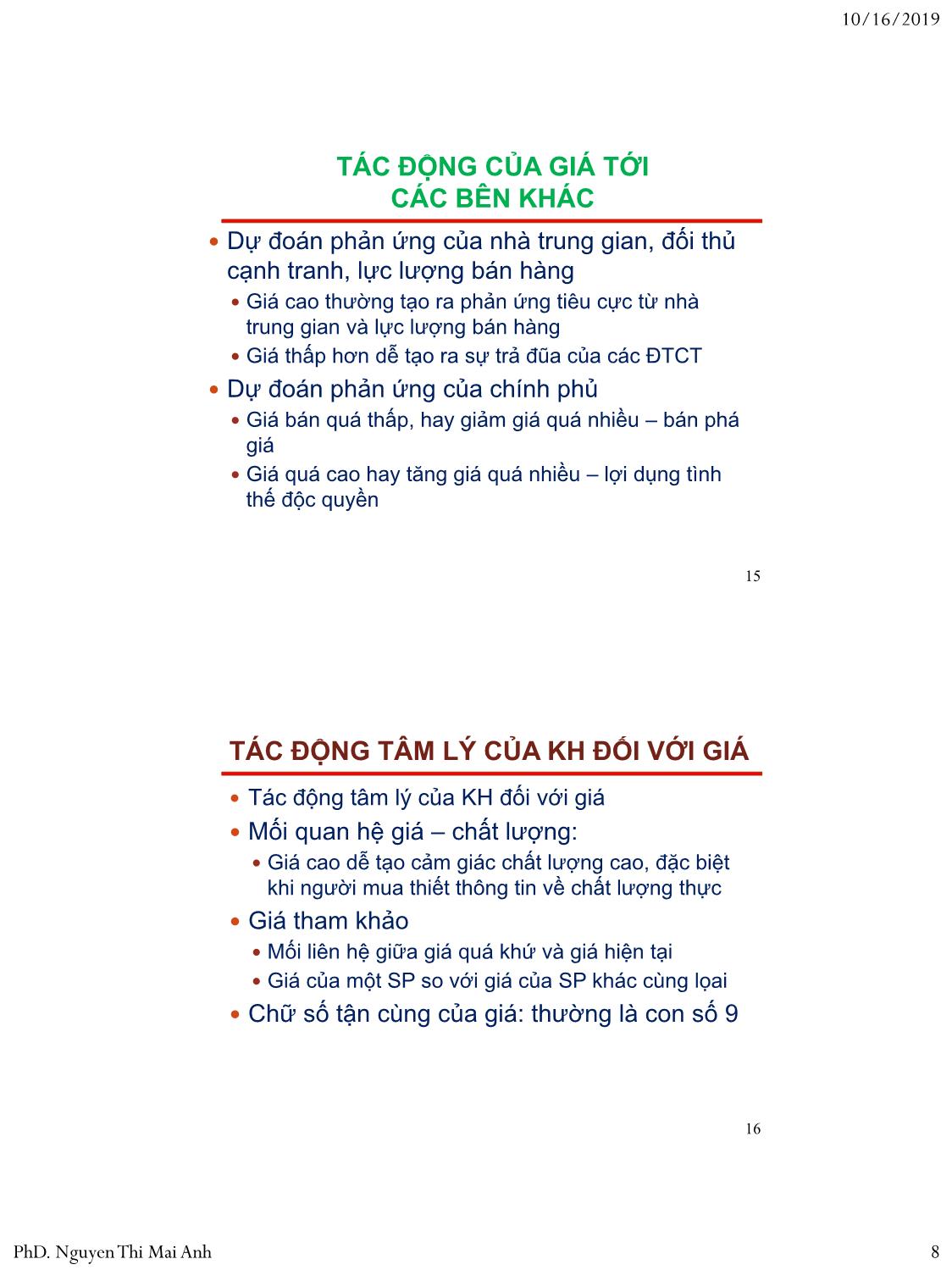 Bài giảng Nguyên lý marketing - Bài 7: Định giá sản phẩm - Nguyễn Thị Mai An trang 8