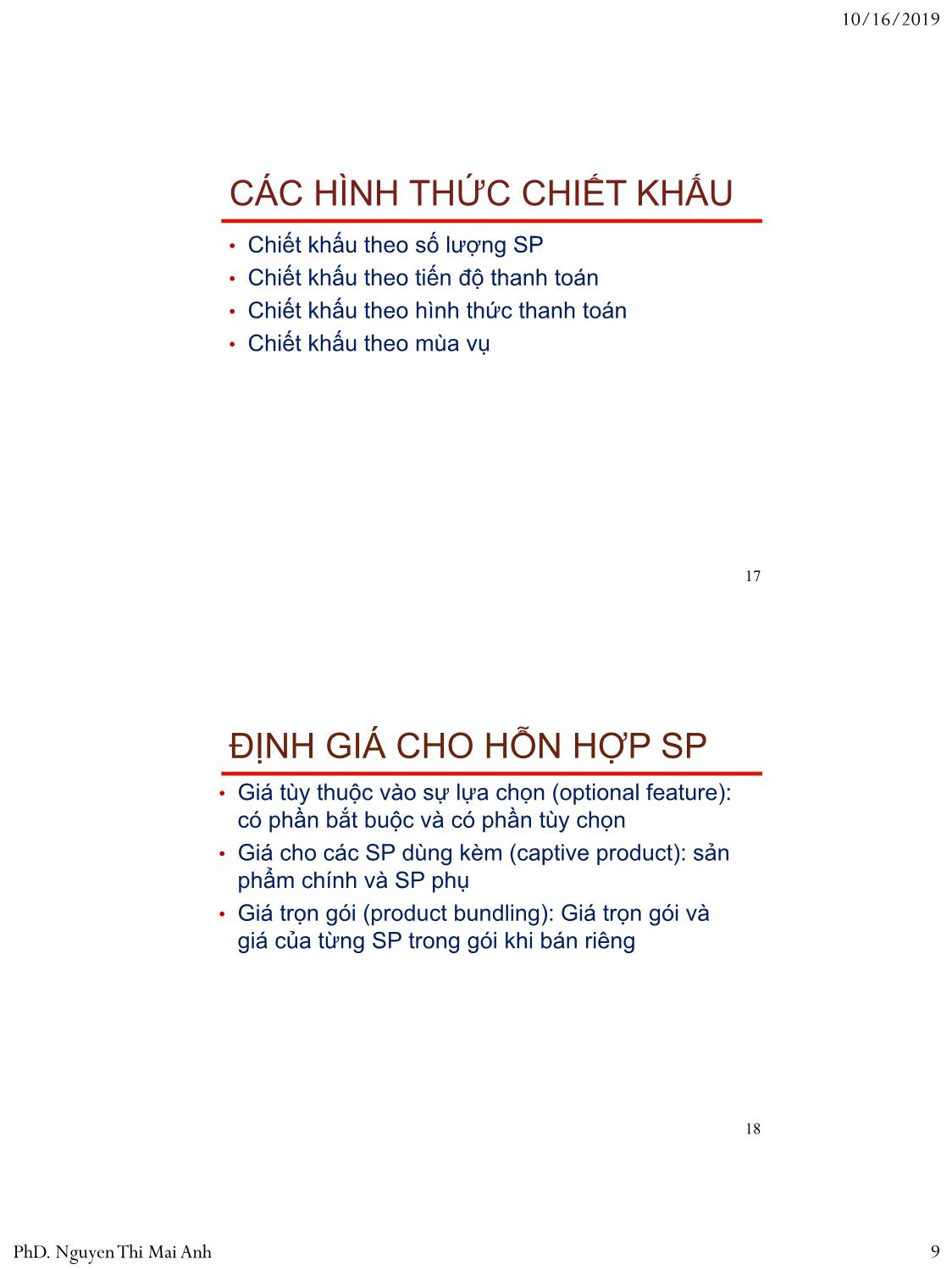 Bài giảng Nguyên lý marketing - Bài 7: Định giá sản phẩm - Nguyễn Thị Mai An trang 9