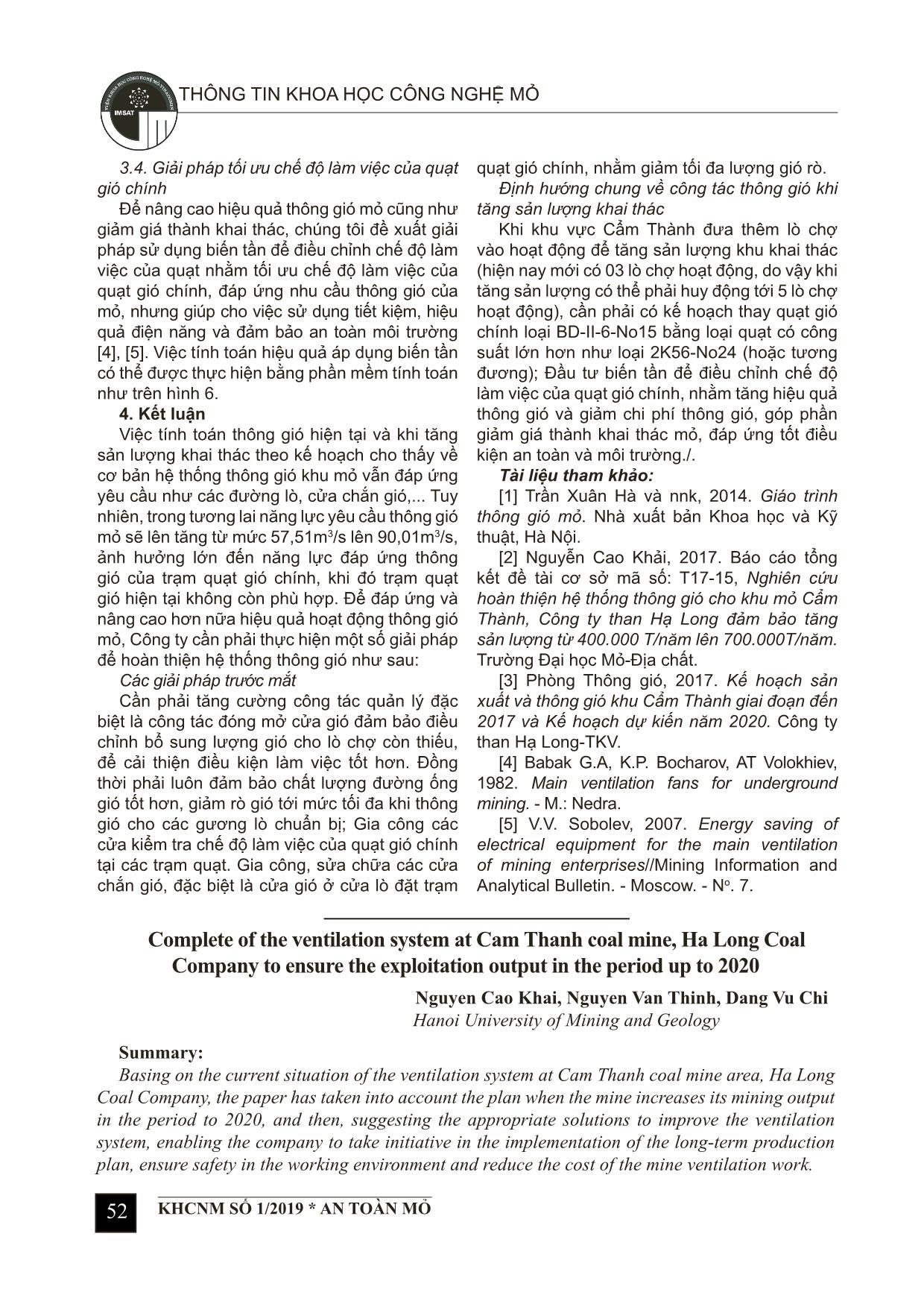 Giải pháp hoàn thiện hệ thống thông gió khu mỏ cẩm thành, Công ty than Hạ Long đảm bảo sản lượng khai thác giai đoạn đến 2020 trang 5