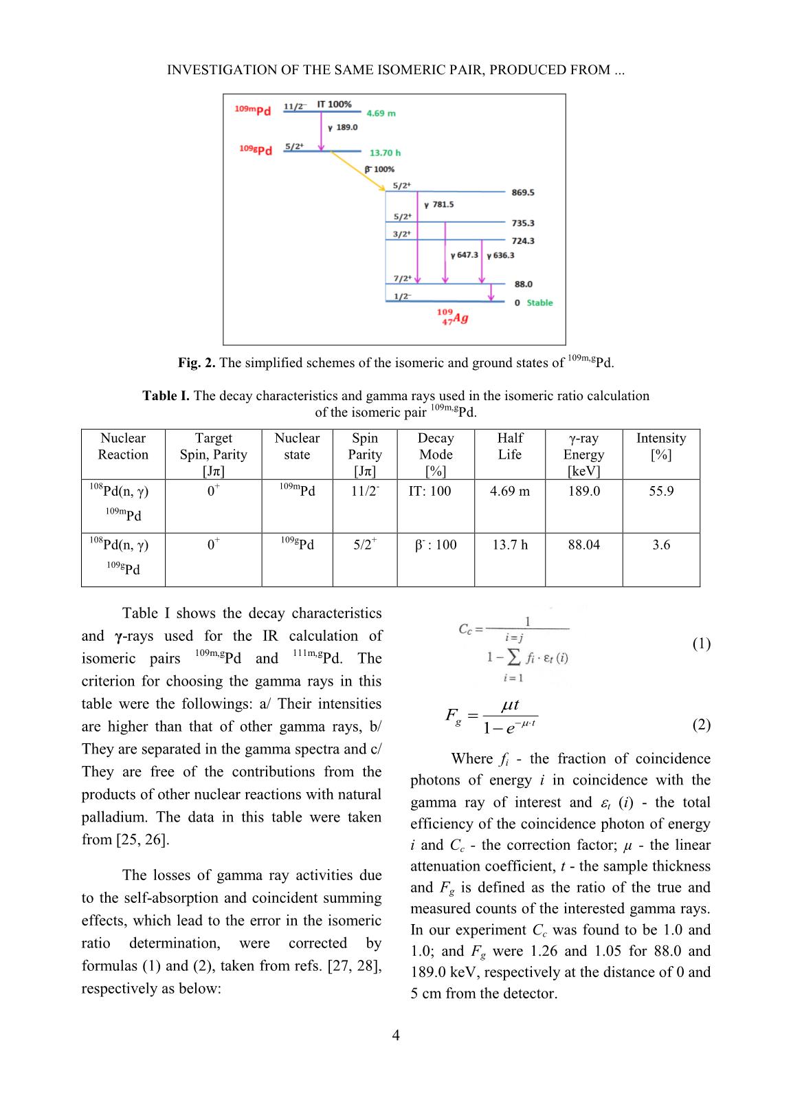 Investigation of the same isomeric pair, produced from different nuclear reactions trang 4