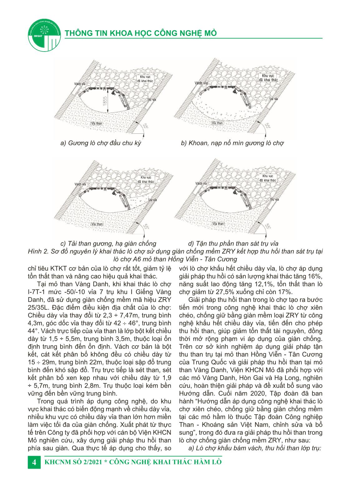 Kết quả áp dụng công nghệ khai thác sử dụng giàn chống mềm loại ZRY và đề xuất giải pháp thu hồi than nhằm mở rộng phạm vi áp dụng trong khai thác vỉa dốc tại các mỏ than hầm lò của Tập đoàn Công nghiệp Than - Khoáng sản Việt Nam trang 4
