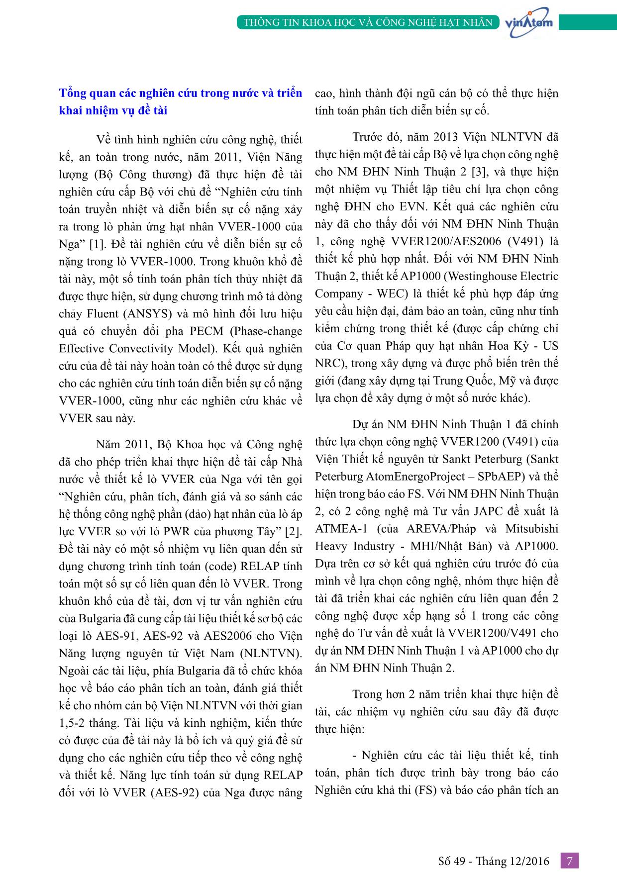 Nghiên cứu công nghệ điện hạt nhân được đề xuất cho dự án nhà máy Điện hạt nhân Ninh Thuận 1 và dự án nhà máy Điện hạt nhân Ninh Thuận 2 nhằm hỗ trợ thẩm định thiết kế cơ sở cho hai dự án trang 2