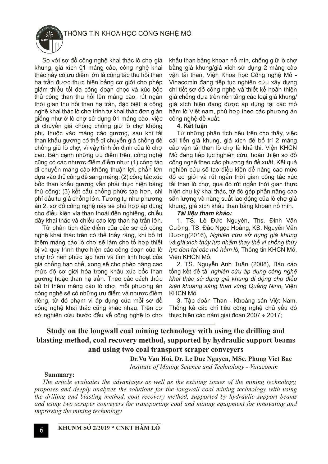 Nghiên cứu công nghệ khai thác lò chợ khấu than bằng khoan nổ mìn, hạ trần thu hồi than nóc, chống giữ bằng giá thủy lực sử dụng hai máng cào vận tải than trang 6