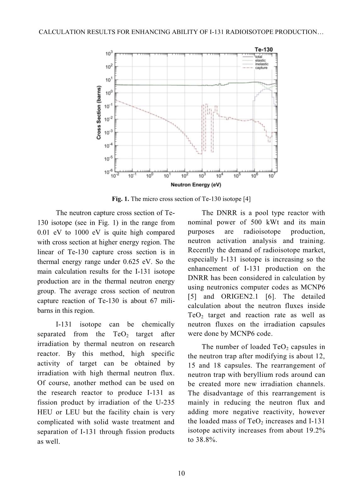 Calculation results for enhancing ability of I-131 radioisotope production using tellurium dioxide target on the dalat nuclear research reactor trang 2