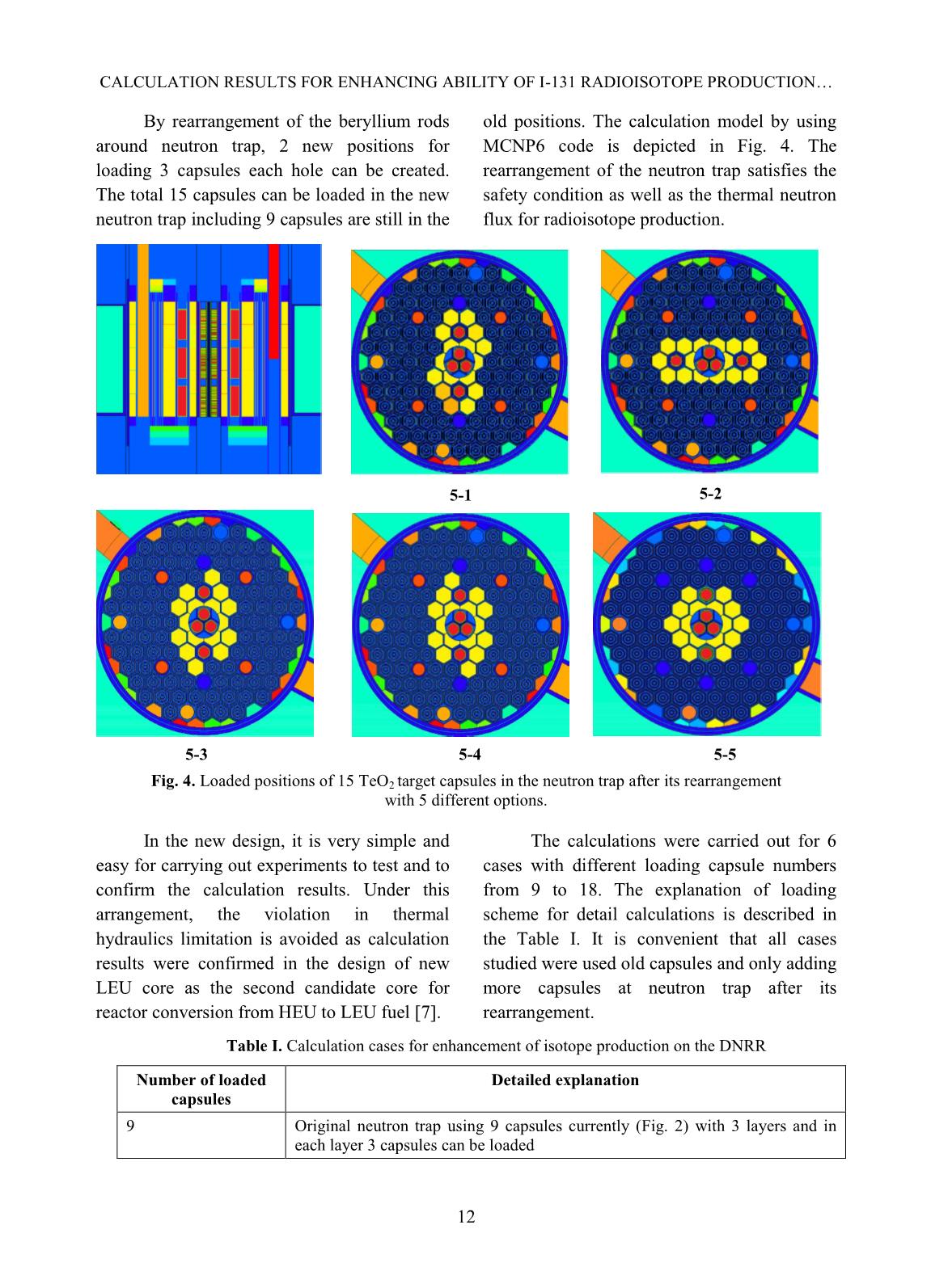 Calculation results for enhancing ability of I-131 radioisotope production using tellurium dioxide target on the dalat nuclear research reactor trang 4