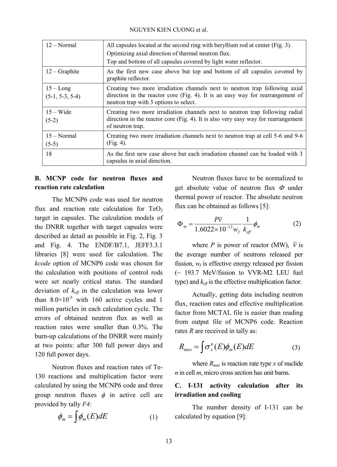 Calculation results for enhancing ability of I-131 radioisotope production using tellurium dioxide target on the dalat nuclear research reactor trang 5