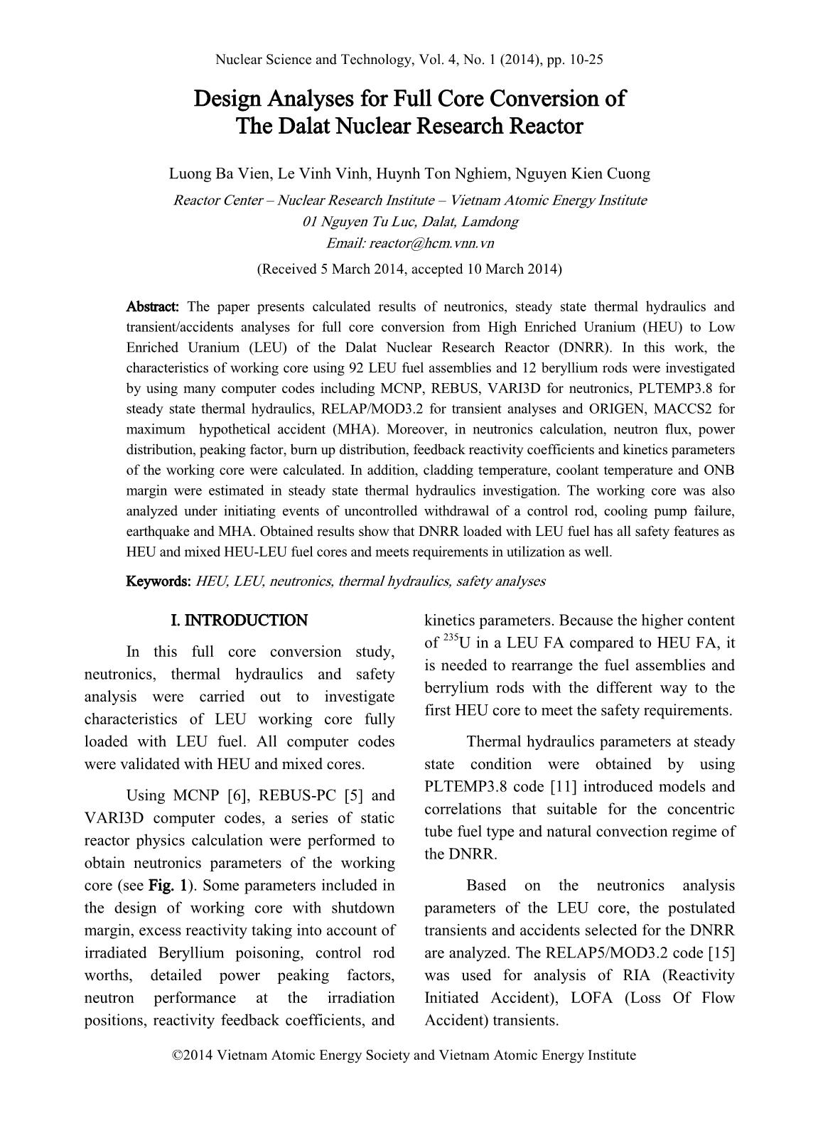 Design analyses for full core conversion of the dalat nuclear research reactor trang 1