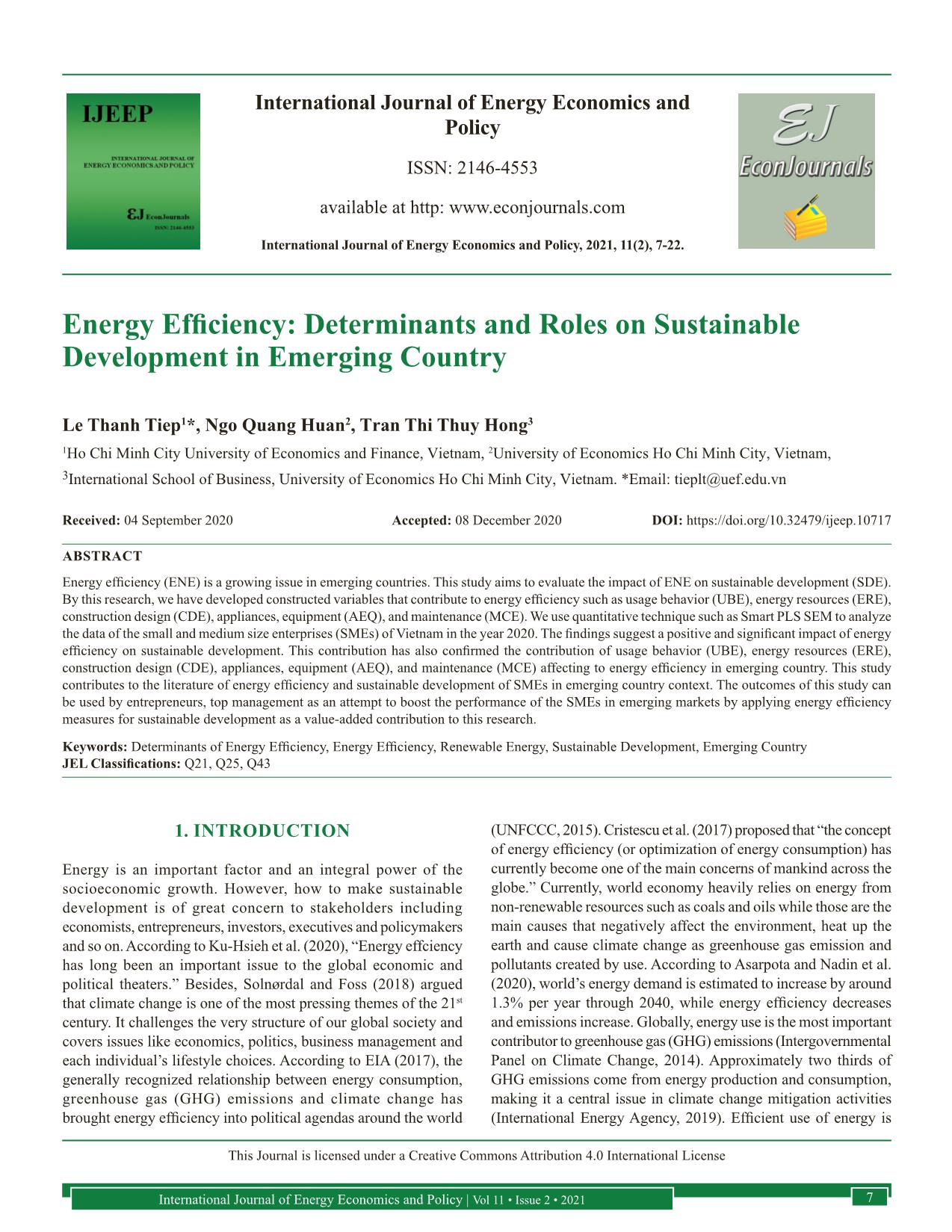 Energy efficiency: Determinants and roles on sustainable development in emerging country trang 1