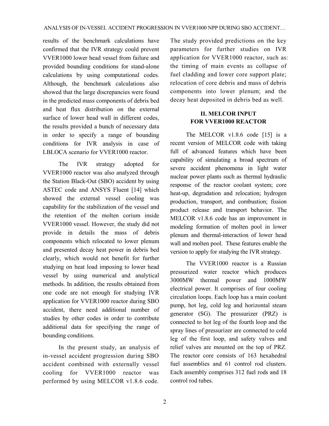 Analysis of in-vessel accident progression in VVER1000 NPP during SBO accident with external reactor vessel cooling method trang 2