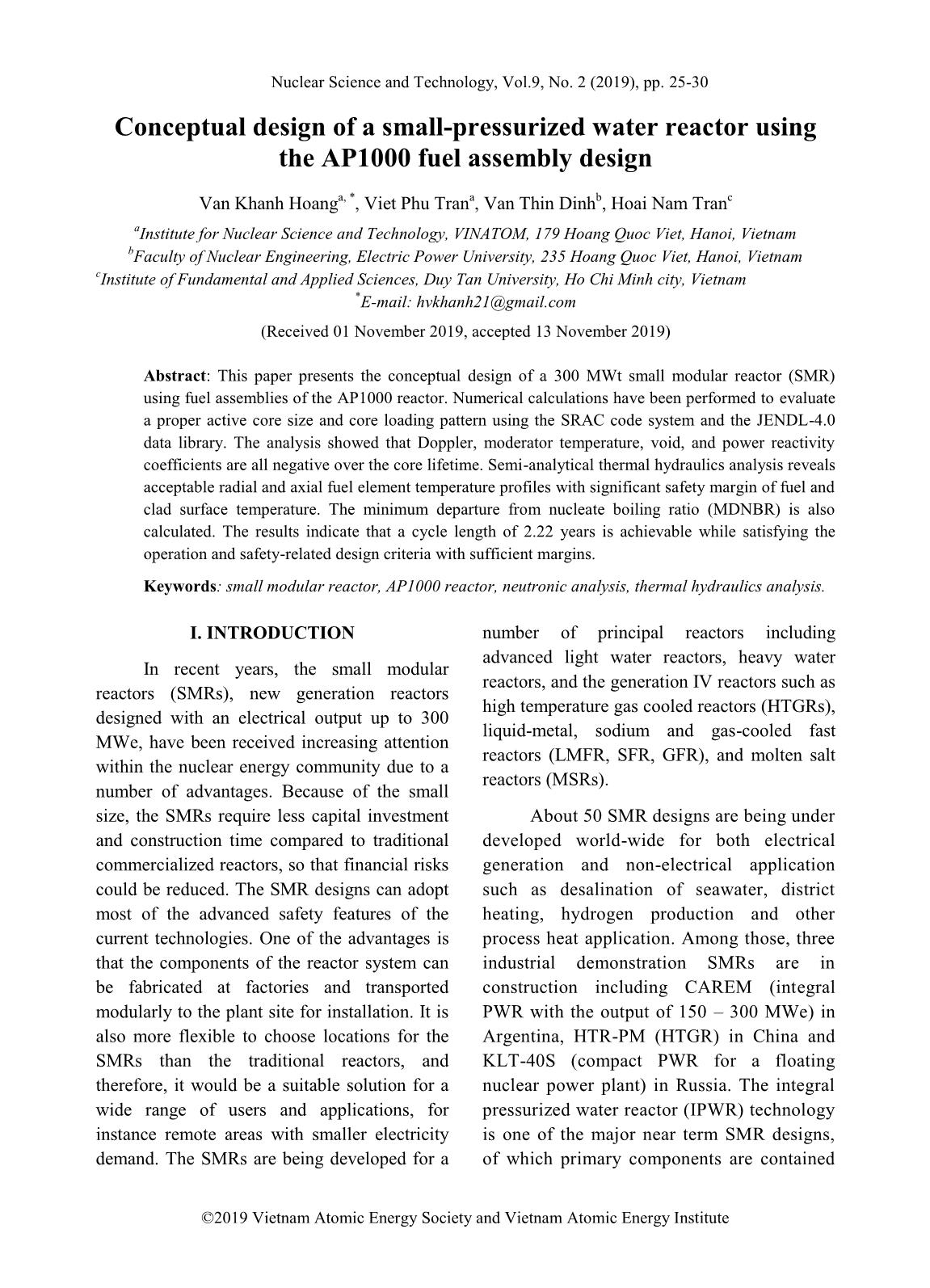 Conceptual design of a small-pressurized water reactor using the AP1000 fuel assembly design trang 1