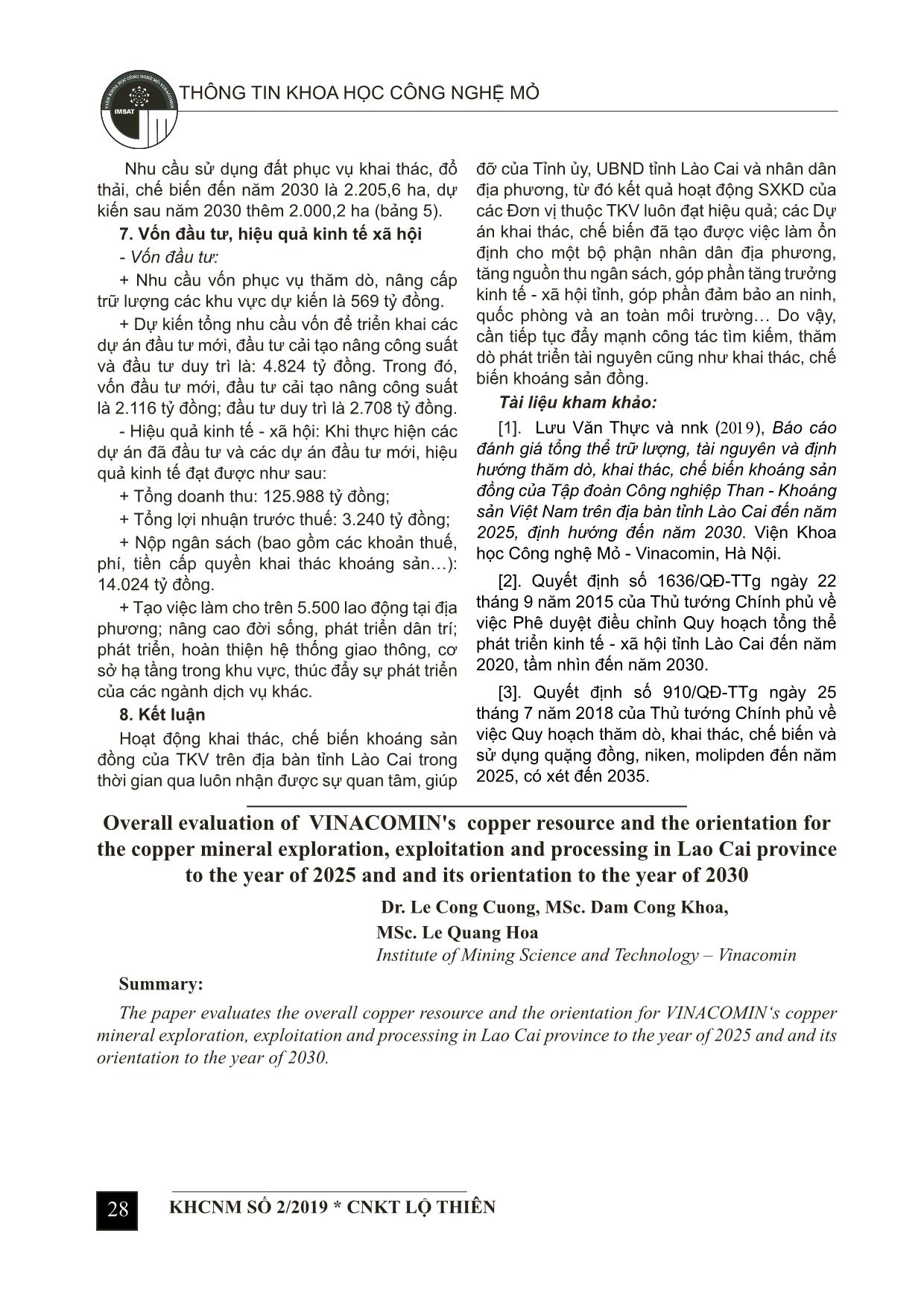 Đánh giá tổng thể trữ lượng, tài nguyên và định hướng thăm dò, khai thác, chế biến khoáng sản đồng của Tập đoàn Công nghiệp than - Khoáng sản Việt Nam trên địa bàn tỉnh Lào Cai đến năm 2025, định hướng đến năm 2030 trang 8