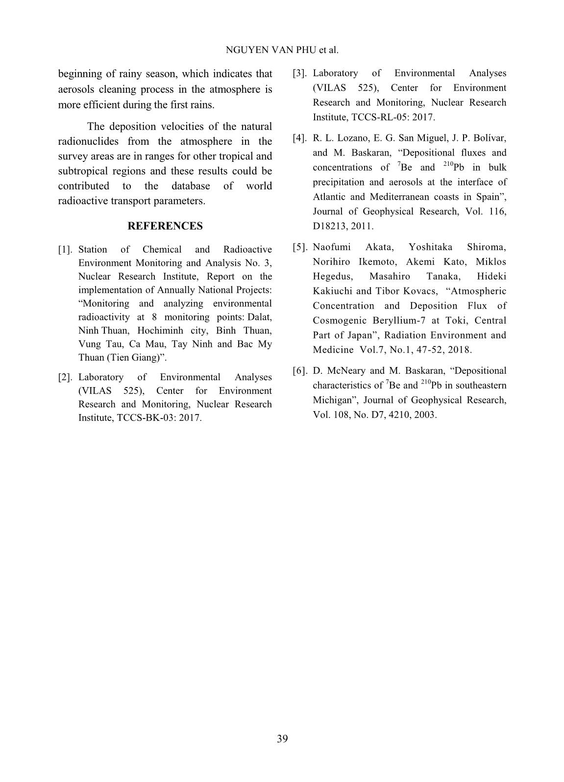 Deposition velocities of some natural radionuclides from the atmosphere at Ninh Thuan and Dong Nai of Vietnam trang 9