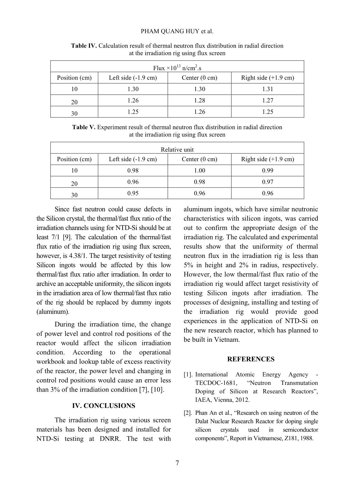 Design of an irradiation rig using screen method for silicon transmutation doping at the Dalat research reactor trang 7