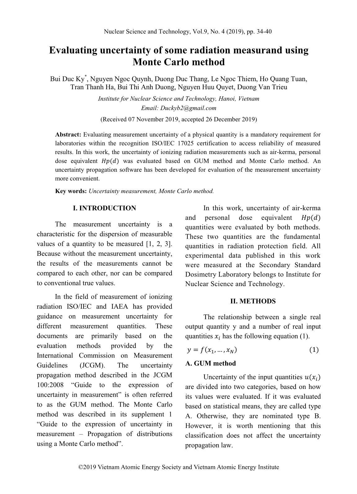 Evaluating uncertainty of some radiation measurand using Monte Carlo method trang 1