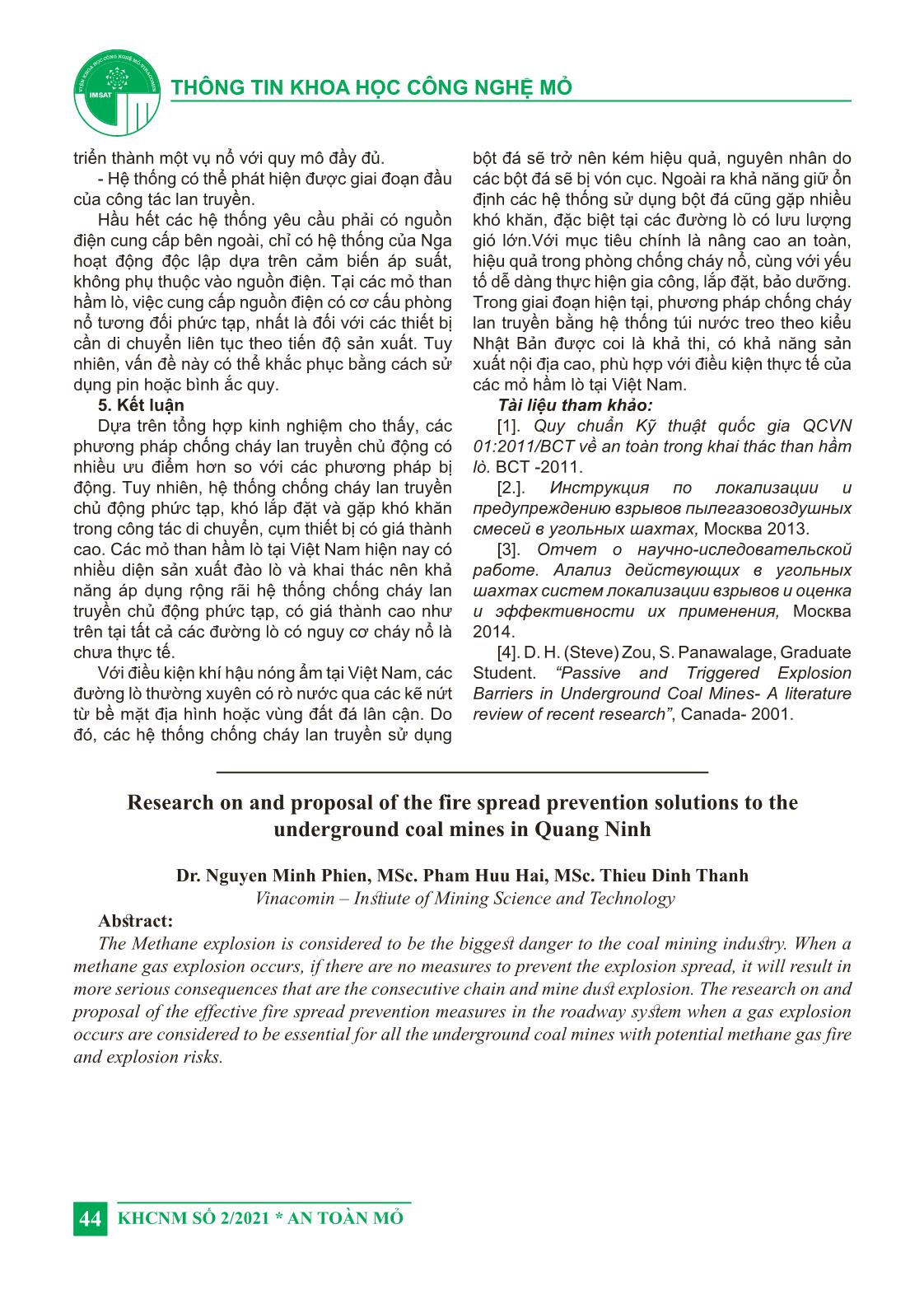 Nghiên cứu đề xuất giải pháp chống cháy lan truyền cho các mỏ than hầm lò vùng Quảng Ninh trang 7