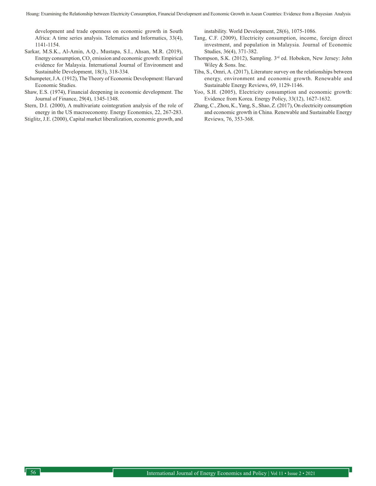 Examining the relationship between electricity consumption, financial development and economic growth in ASEAN countries: Evidence from a bayesian analysis trang 8