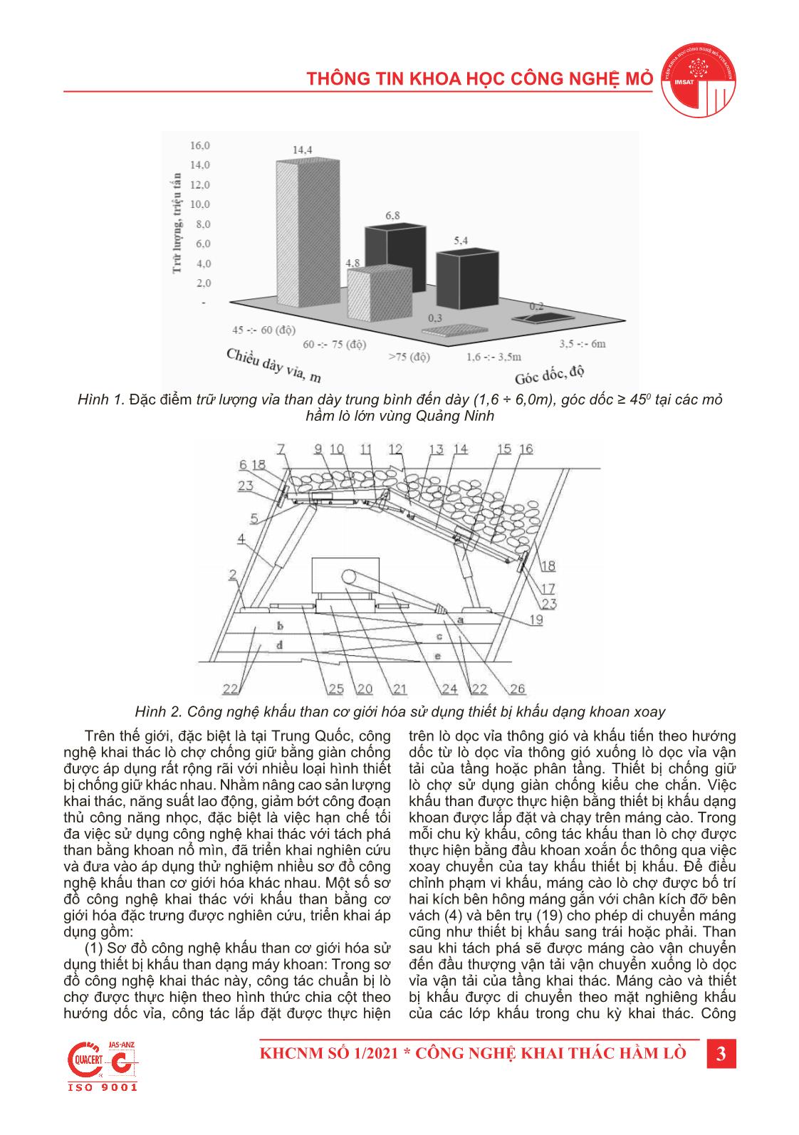 Nghiên cứu đề xuất lựa chọn công nghệ khấu than cơ giới hóa lò chợ chống giữ bằng giàn chống trong điều kiện các vỉa than dày trung bình đến dày, dốc trên 45° tại các mỏ hầm lò vùng Quảng Ninh trang 3