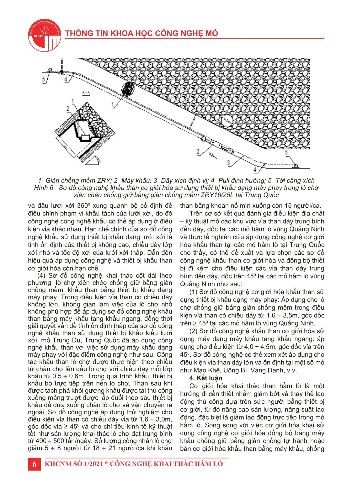 Nghiên cứu đề xuất lựa chọn công nghệ khấu than cơ giới hóa lò chợ chống giữ bằng giàn chống trong điều kiện các vỉa than dày trung bình đến dày, dốc trên 45° tại các mỏ hầm lò vùng Quảng Ninh trang 6