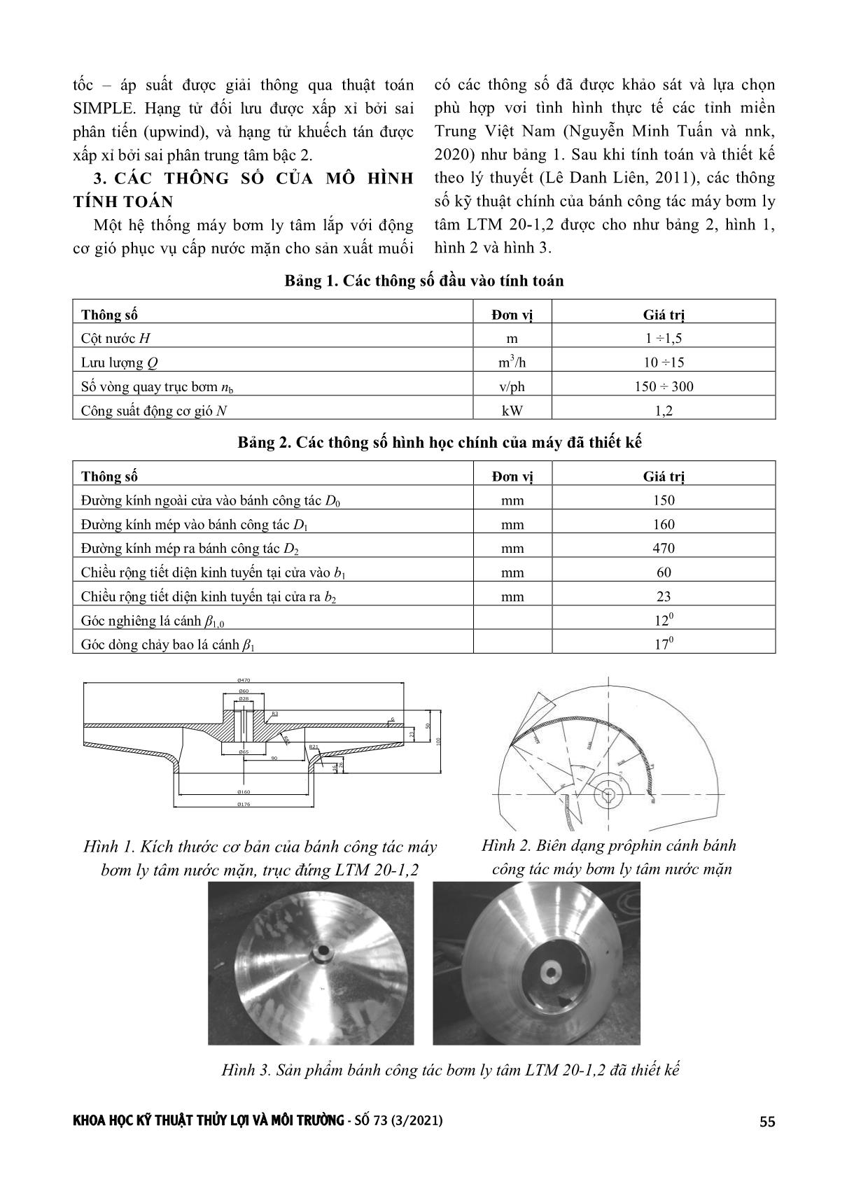 Nghiên cứu, lựa chọn số lá cánh máy bơm ly tâm cột áp thấp và số lá cánh động cơ gió cho hệ thống máy bơm nước mặn sử dụng năng lượng gió phục vụ sản xuất muối cho vùng ven biển trang 3