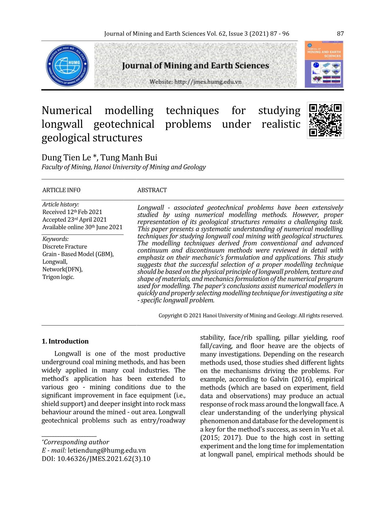 Numerical modelling techniques for studying longwall geotechnical problems under realistic geological structures trang 1