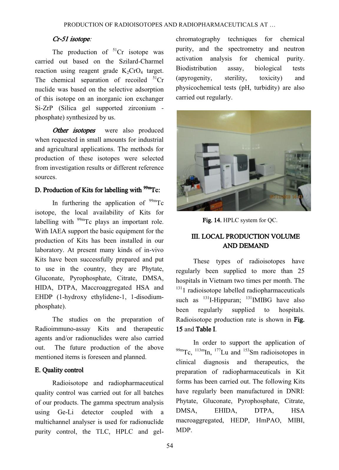 Production of radioisotopes and radiopharmaceuticals at the Dalat nuclear research reactor trang 9