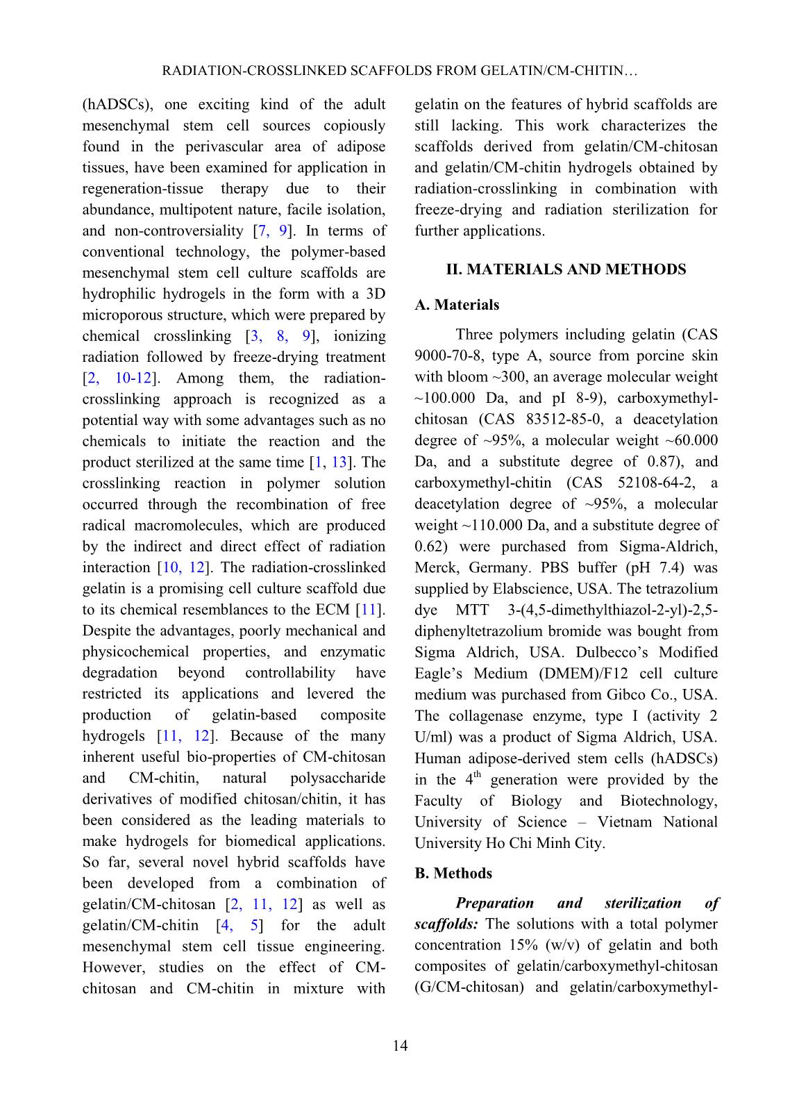 Radiation-crosslinked scaffolds from gelatin/CM-chitin and gelatin/CM-chitosan hydrogels for adipose-derived stem cell culture trang 2