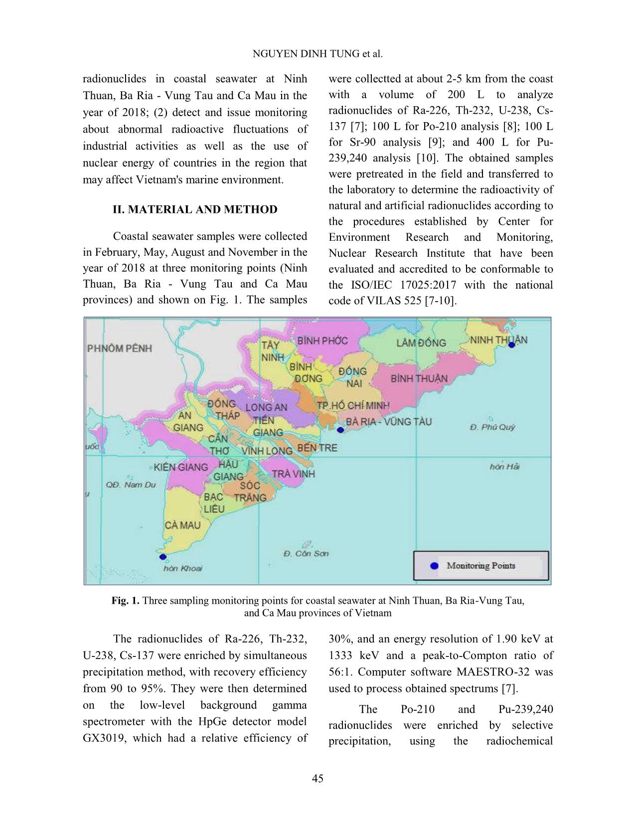 Radioactivity of some natural and artificial radionuclides in coastal seawater at Ninh Thuan, Ba Ria - Vung Tau and Ca Mau provinces in 2018 trang 2