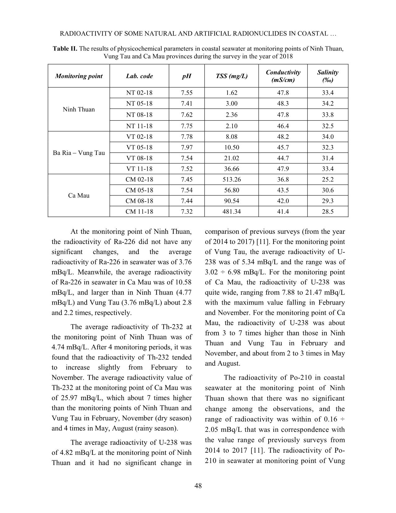 Radioactivity of some natural and artificial radionuclides in coastal seawater at Ninh Thuan, Ba Ria - Vung Tau and Ca Mau provinces in 2018 trang 5
