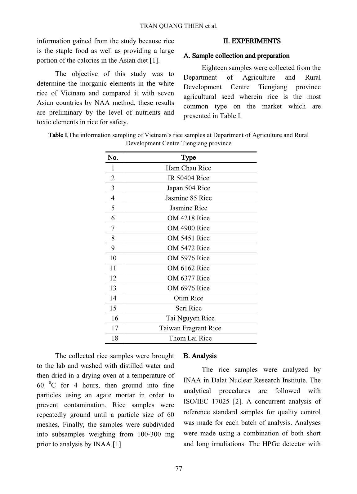 Some results of NAA collaborative study in white rice performed at Dalat nuclear research institute trang 2