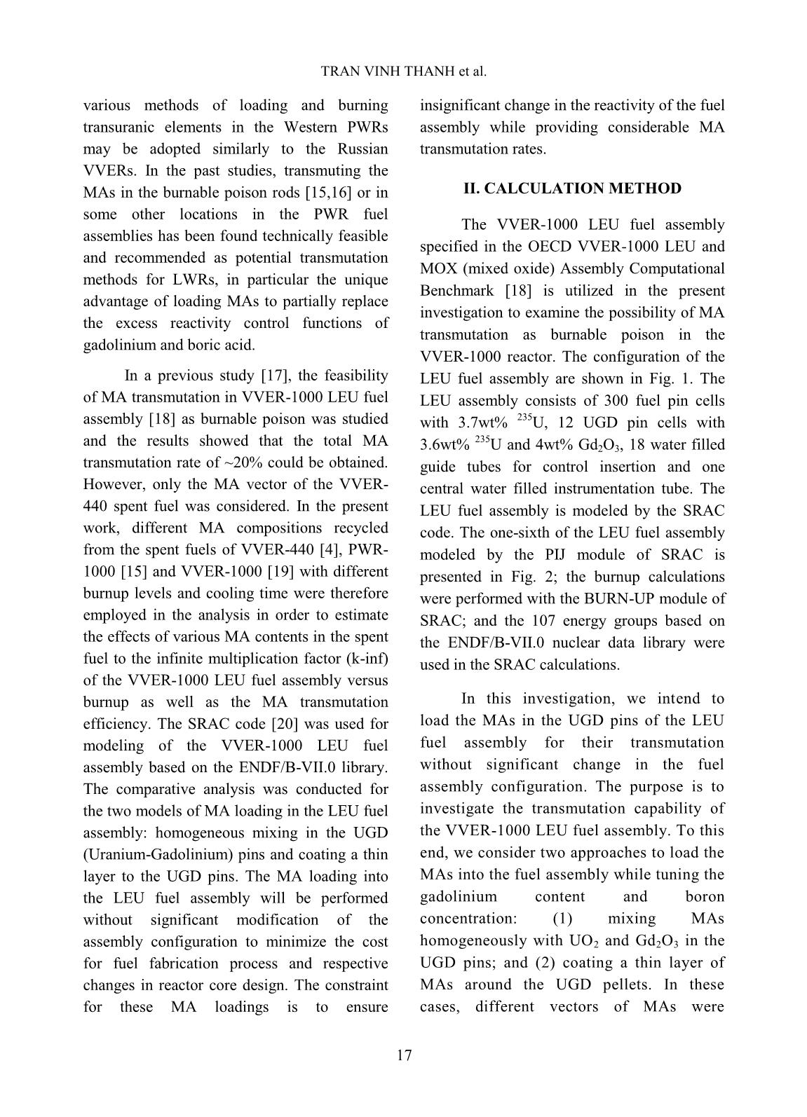 Study on transmutation efficiency of the VVER-1000 fuel assembly with different minor actinide compositions trang 2