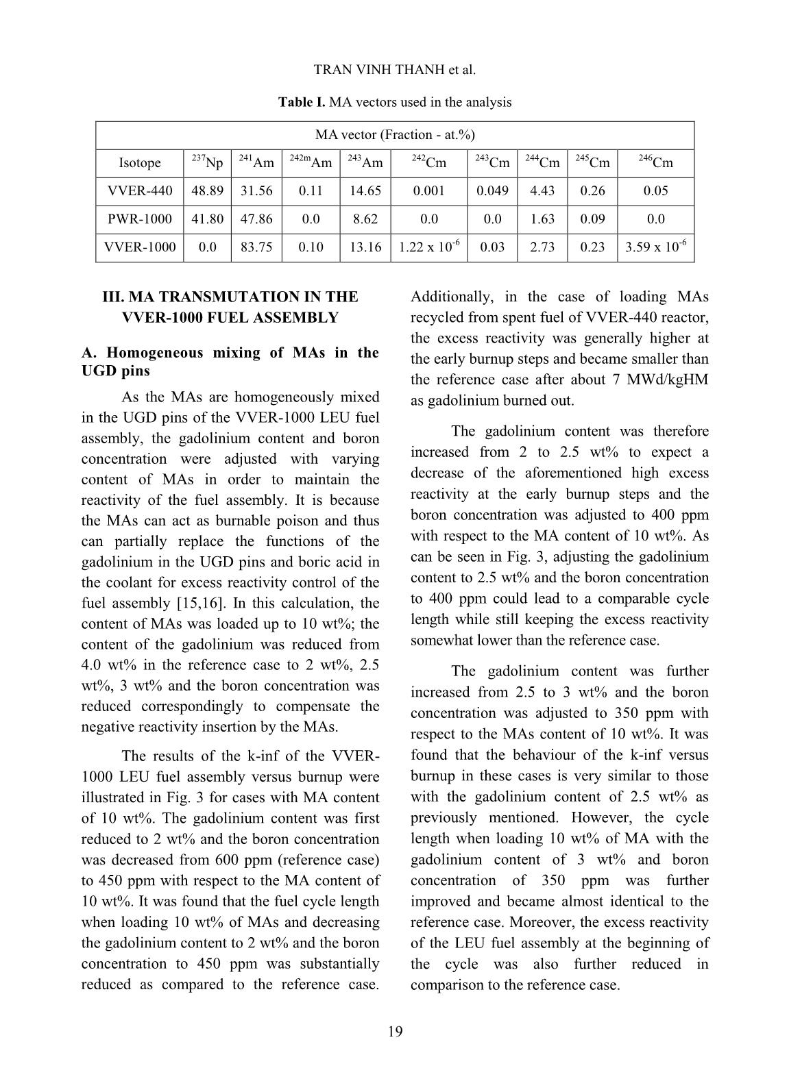 Study on transmutation efficiency of the VVER-1000 fuel assembly with different minor actinide compositions trang 4