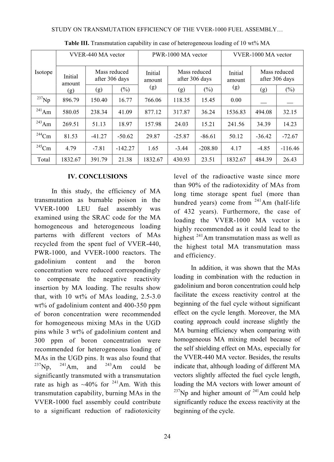 Study on transmutation efficiency of the VVER-1000 fuel assembly with different minor actinide compositions trang 9