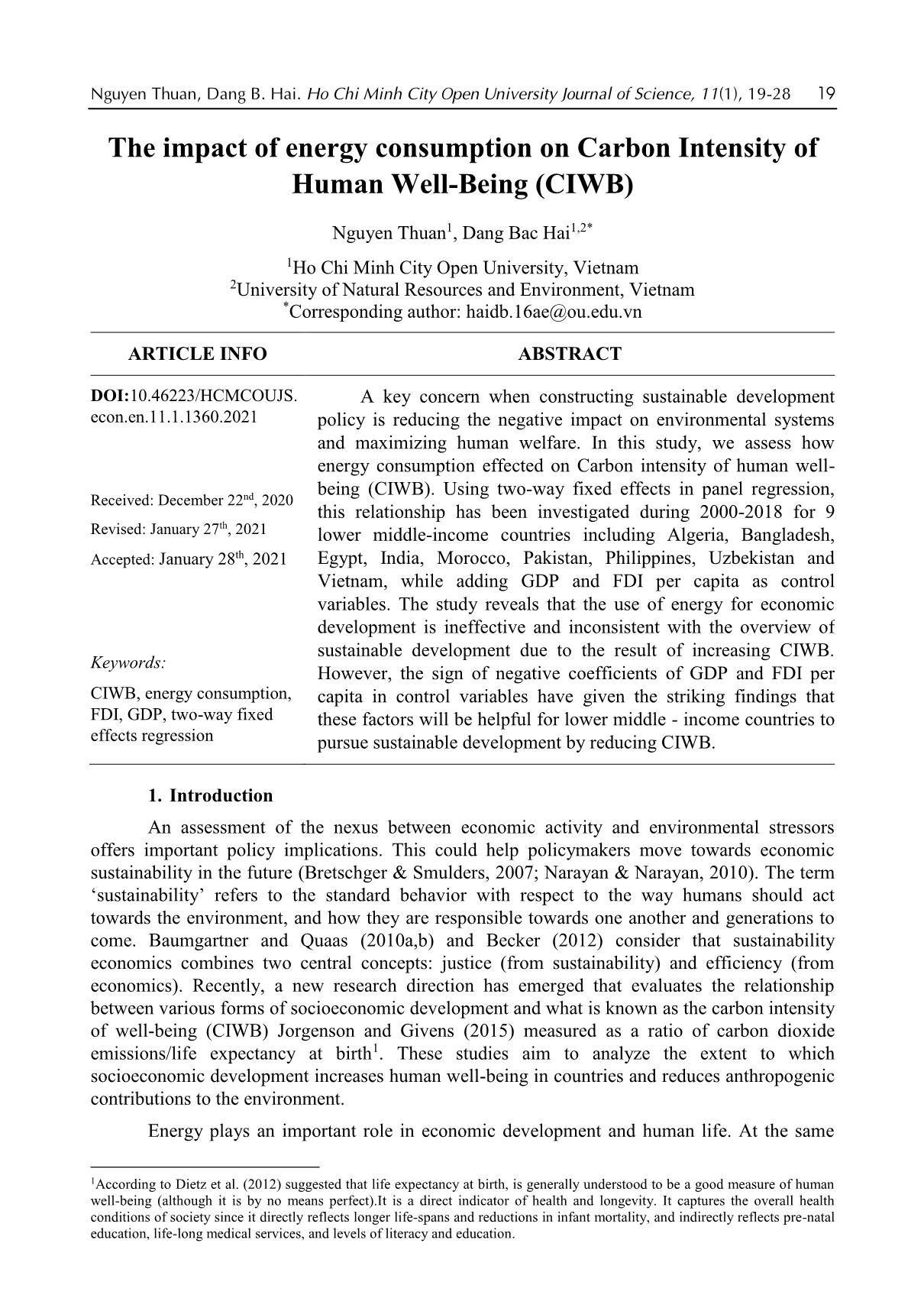 The impact of energy consumption on Carbon Intensity of Human Well-Being (CIWB) trang 1