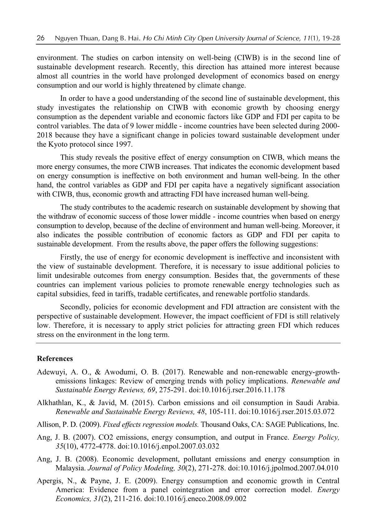 The impact of energy consumption on Carbon Intensity of Human Well-Being (CIWB) trang 8