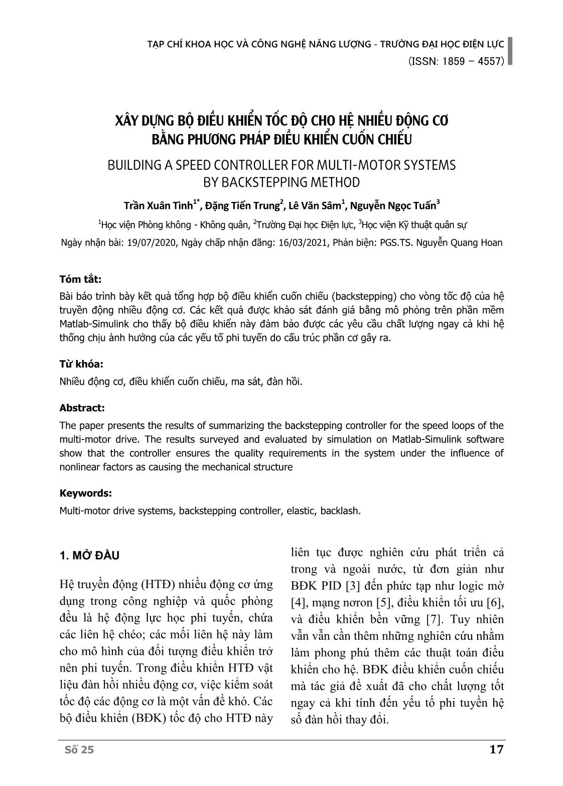 Xây dựng bộ điều khiển tốc độ cho hệ nhiều động cơ bằng phương pháp điều khiển cuốn chiếu trang 1