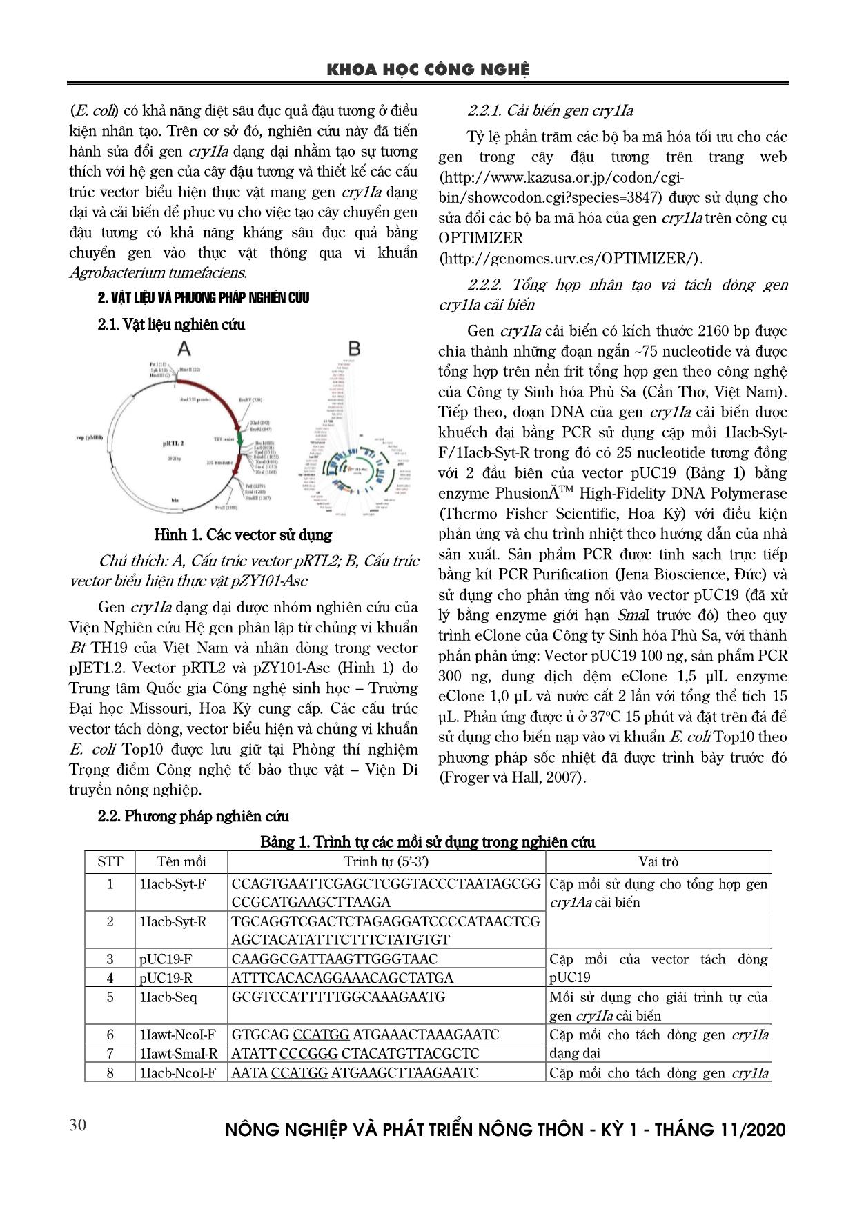 Cải biến và thiết kế vector biểu hiện các gen cry1Ia có hoạt tính kháng sâu đục quả đậu tương Etiella zinkenella trang 2